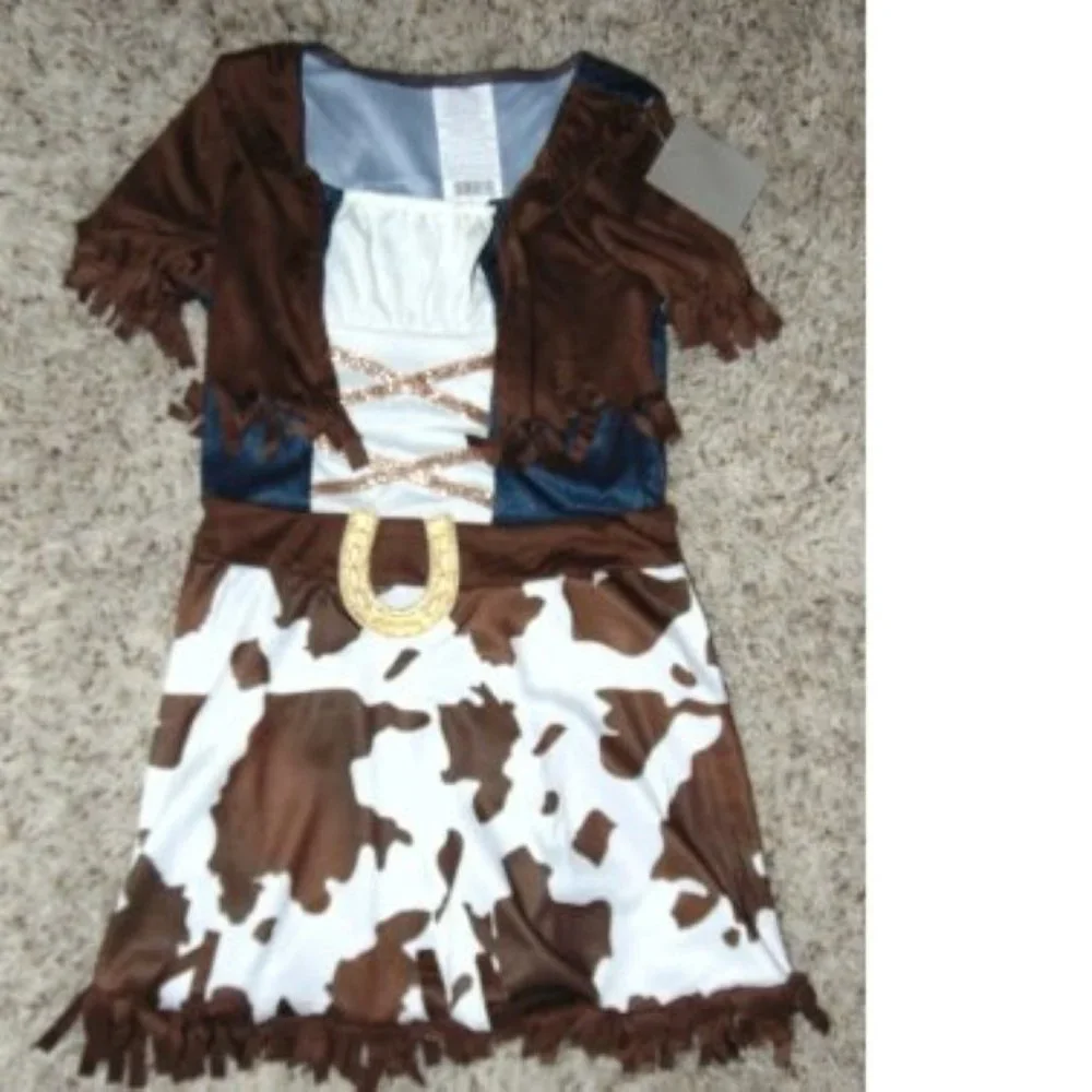 Cowgirl & Cowboy Boots Halloween Costume 4/6 Brown Dress, Hat, Scarf 4 Pc Girls - Picture 7 of 13